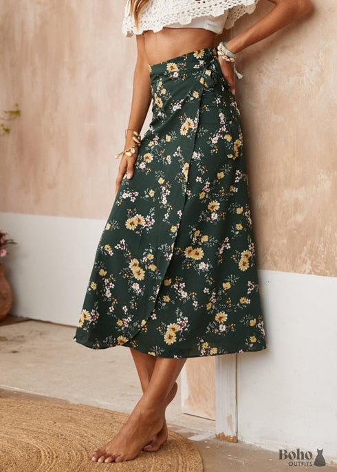 Boho Green Floral Skirt Clara